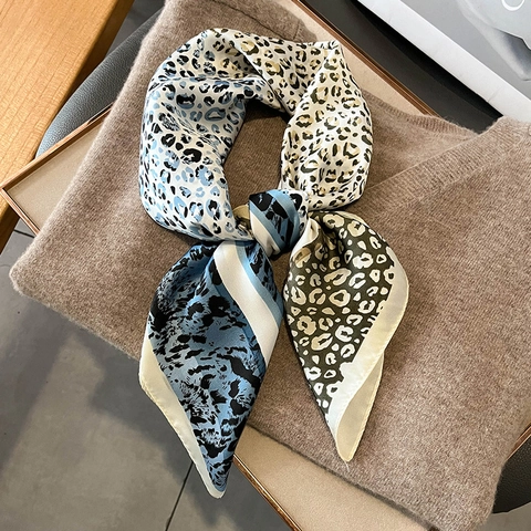 Sciarpa Quadrata Con Stampa Leopardata Da Donna Imitazione Raso Raso Patchwork Moda Accessorio Collo Testa Stile Coreano Elegante