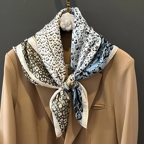 Sciarpa Quadrata Con Stampa Leopardata Da Donna Imitazione Raso Raso Patchwork Moda Accessorio Collo Testa Stile Coreano Elegante