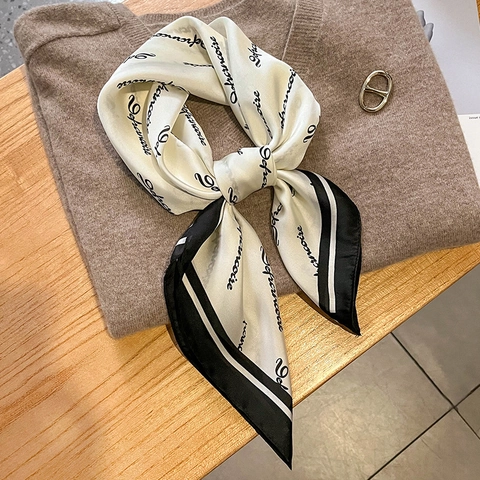 Elegante Foulard Quadrato In Raso Artificiale Stile Francese Per Donna Stampa Lettere Vintage Bandana Di Raso Decorativo Moda
