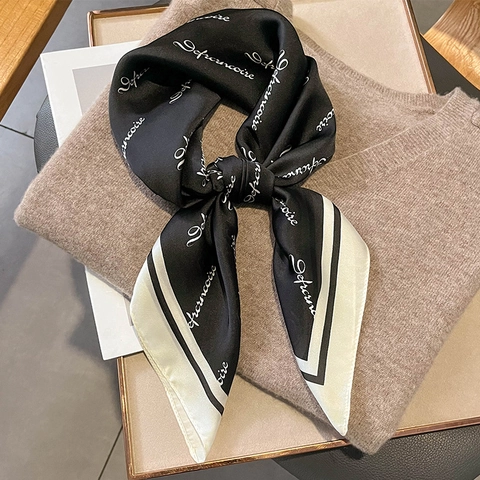 Elegante Foulard Quadrato In Raso Artificiale Stile Francese Per Donna Stampa Lettere Vintage Bandana Di Raso Decorativo Moda