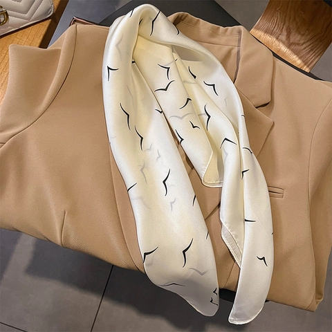 Elegante Foulard Quadrato Da Donna Imitazione Raso Satin Stampa Uccelli Sciarpa Morbida Fascia