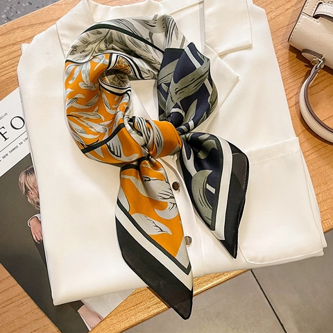 Floral Print Square Scarf Imitation Satin Satin Smooth Elegant Neck Head Wrap Hair Band For Women Commuter Fashion Accessory