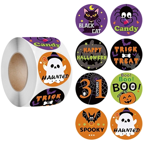 Adesivi Rotondi Di Halloween Cartone Animato Zucca Fantasma Pipistrello Etichette Adesive Per Decorazione Regali Di Festa