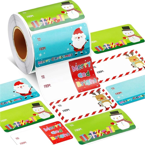 Christmas Gift Tag Stickers Kraft Paper Roll Self Adhesive Labels With To From Fields Cartoon Holiday Decor For Present Wrapping