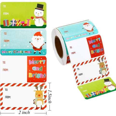 Christmas Gift Tag Stickers Kraft Paper Roll Self Adhesive Labels With To From Fields Cartoon Holiday Decor For Present Wrapping