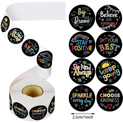Motivational Stickers Round Adhesive Labels Inspirational Quotes Teacher Reward Gift Sealing Scrapbooking Decor Hand-Drawn Chalk Style