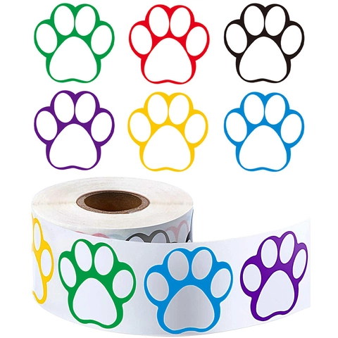Rotolo di Adesivi Colorati a Forma di Impronta di Zampa Cartoon per Fai da Te Bambini Sigillo Busta Etichette Decorative Festa