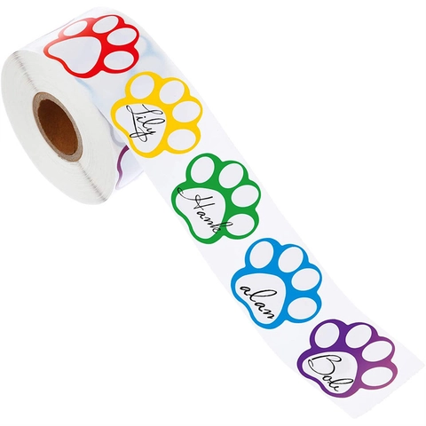 Rotolo di Adesivi Colorati a Forma di Impronta di Zampa Cartoon per Fai da Te Bambini Sigillo Busta Etichette Decorative Festa
