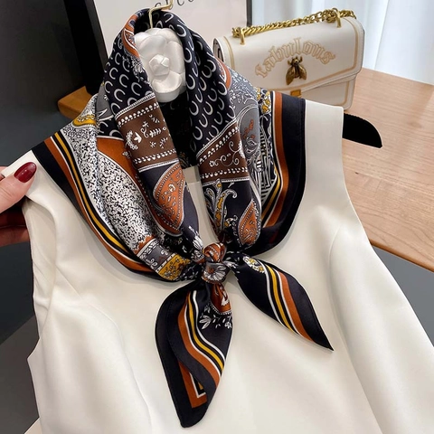 Vintage Mulberry Satin Paisley Print Square Scarf Elegant Lightweight Fashion Neckerchief For Women Retro Accessory