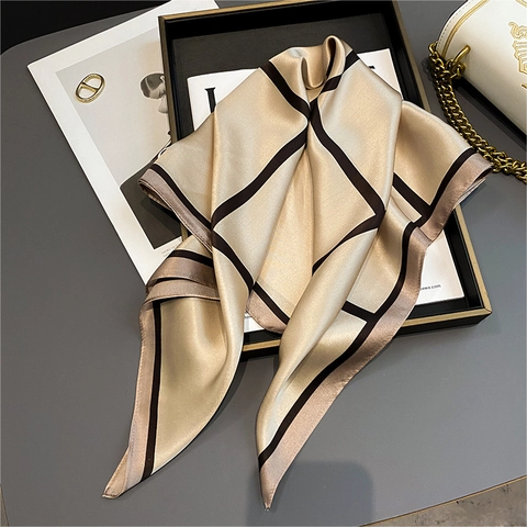 Foulard Quadrato Di Raso Raso Di Gelso Motivo A Griglia Geometrica Raso Accessorio Per Collo E Testa Per Donna Elegante Stile Francese