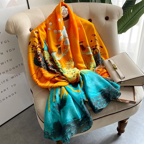 Dames Sjaal Omslagdoek Satijn Polyester Pauw Bloemenprint Retro Ethisch Mode Accessoire