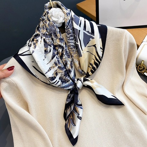 Square Scarf Mulberry Satin Leopard Floral Print Jungle Pattern Fashion Elegant Neck Head Scarf For Women