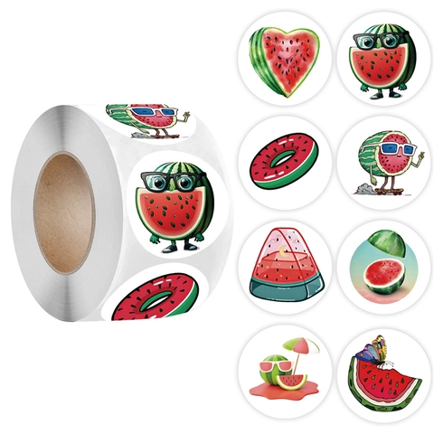 Summer Watermelon Cartoon Stickers Round Self Adhesive Sealing Labels Decorative Scrapbooking Decals For Gift Boxes