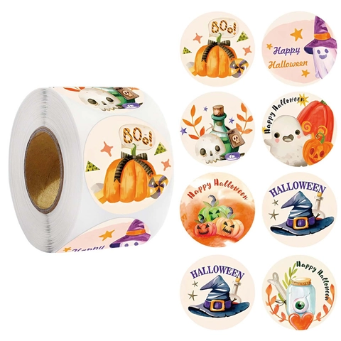 Ronde Halloween Stickers Zelfklevend Cartoon Pompoen Geest Patronen Voor Feest Cadeaus Verpakking Envelop Decoratie