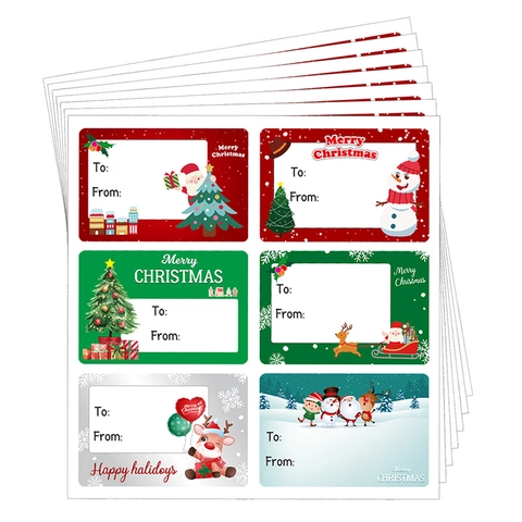 Christmas Gift Tags Copper Paper Self-Adhesive Stickers Santa Snowman To From Name Labels Holiday Present Decoration