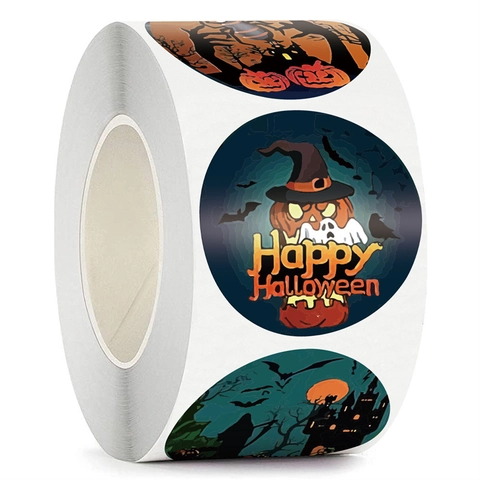 Rotolo Adesivi Halloween Etichette Adesive Tonde Disegni Zucca Fantasma Decorazione Festa Confezione Regalo Fai Da Te
