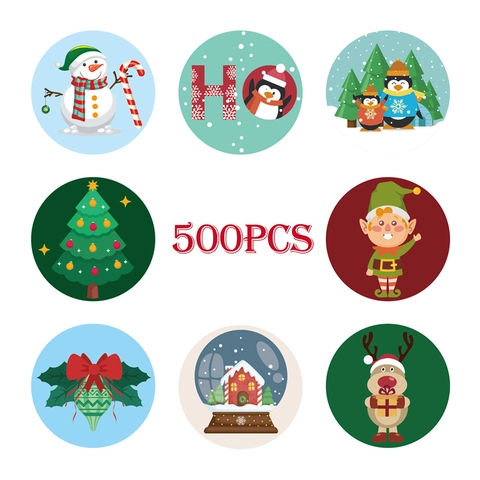 Natale Babbo Natale Pupazzo di Neve Cartoni Animati Adesivi Rotondi Etichette Autoadesive Decorative Per Decorazione Scatola Regalo