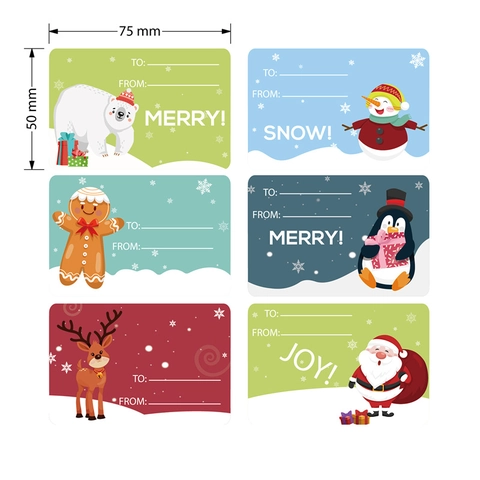 Etichette Regalo di Natale Adesive Da A Scrittura Nome Cartone Animato Babbo Natale Renna Pupazzo di Neve Pinguino Decor