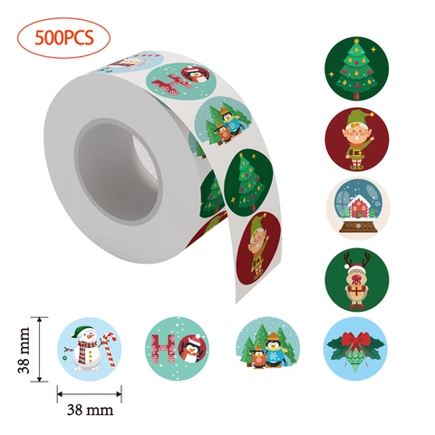 Natale Babbo Natale Pupazzo di Neve Cartoni Animati Adesivi Rotondi Etichette Autoadesive Decorative Per Decorazione Scatola Regalo