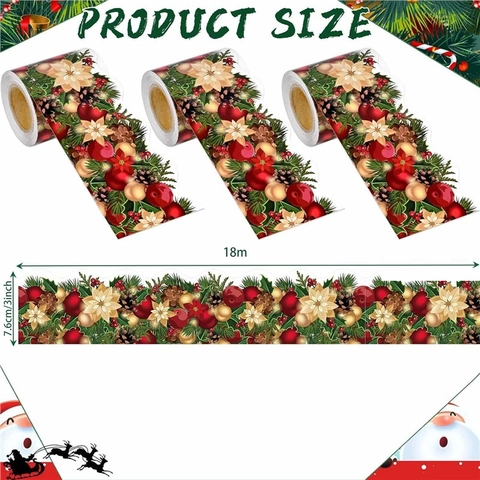 Christmas Bulletin Board Border Stickers Waterproof Scalloped Wave Edge Poinsettia Pine Cone Classroom Decoration Wall Window