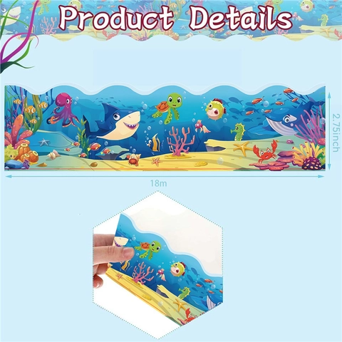 Pegatinas de Borde de Tablón de Anuncios de Animales Marinos Borde Ondulado para Decoración de Aula Escuela Ornamentos