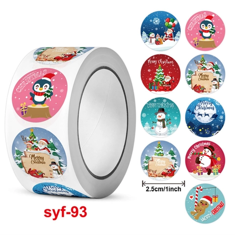 Stickers Noël Rouleau Étiquettes Rondes Pour Déco Cadeau Vacances Père Noël Bonhomme De Neige Auto Adhésif