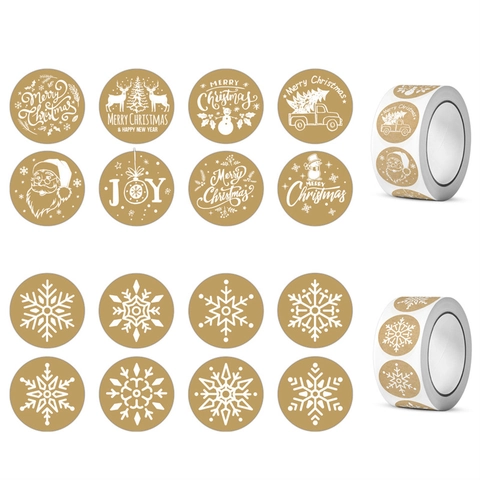 Adesivi Natalizi In Carta Kraft Rotondi Bianchi Fiocco Di Neve Babbo Natale Renna Motivi Sigillo Regalo Decorazione Festa Etichetta