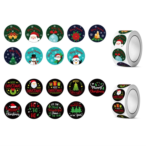 Christmas Round Stickers Self Adhesive Gift Labels Holiday Party Decorative Cartoon Patterns For Envelope Sealing