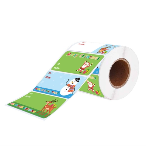 Christmas Gift Tag Stickers Holiday Label Decals Santa Snowman Pattern With To From Writing Area For Present Packaging