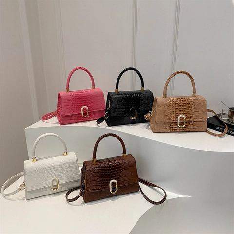 Women Crossbody Bag Crocodile Pattern PU Leather Handheld Shoulder Bag Vintage Square Fashion Trendy Commuter