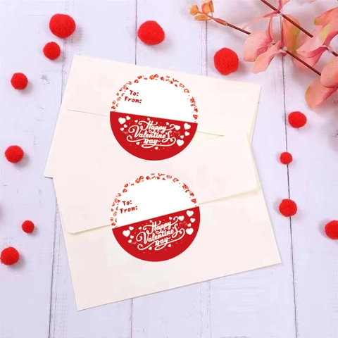 Valentine's Day Stickers Round Heart Pattern Romantic Gift Sealing Labels With To And From Writing Area Adhesive Paper