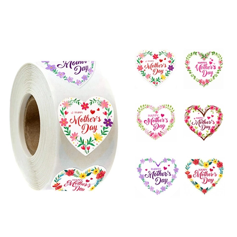 Mother's Day Heart Shaped Floral Wreath Label Stickers For Gift Wrapping Envelope Seals Packaging Holiday Party Decorative Stickers