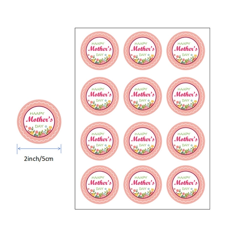 Happy Mother's Day Label Stickers Round Floral Decorative Decals For Gift Box Envelope Sealing Pink Flower Copperplate Adhesive