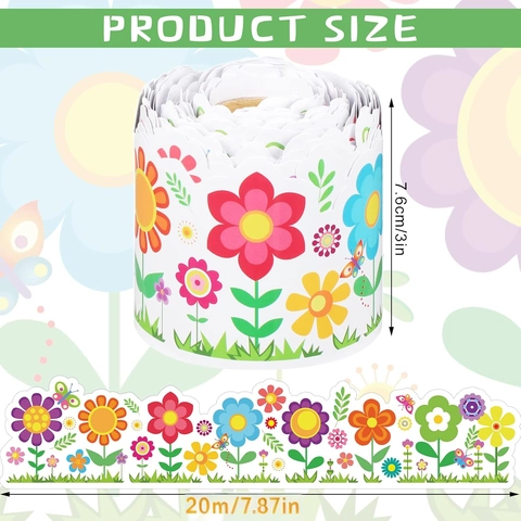 Bulletin Board Border Spring Flower Scalloped Adhesive Stickers Classroom Decor Office School Supplies Wall Trim