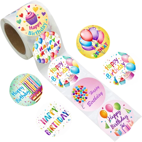 Happy Birthday Stickers Round Adhesive Labels Colorful Patterns For Gift Wrapping Envelope Sealing Party Favors Decoration