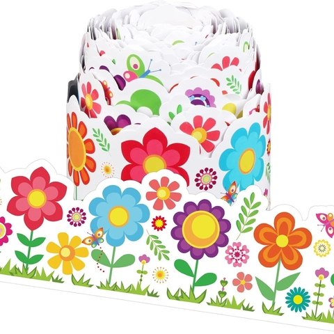 Bulletin Board Border Spring Flower Scalloped Adhesive Stickers Classroom Decor Office School Supplies Wall Trim