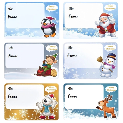 Etichette Regalo Di Natale Adesive Con Motivi A Cartoni Animati E Area Di Scrittura Per Confezioni Regalo Festive