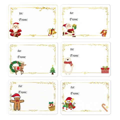 Weihnachtsgeschenkanhänger Aufkleber Selbstklebendes Kupferpapier Feiertagsdekoration Mit To From Schreibbereich Goldrand