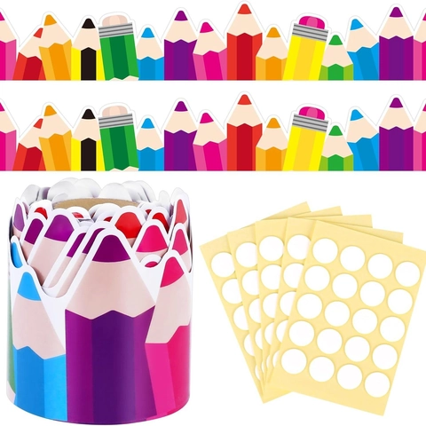 Bulletin Board Border Roll Colorful Pencil Design Coated Paper Classroom Decoration Back To School Supplies
