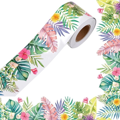 Tropical Plant Floral Bulletin Board Border Stickers Paper Self Adhesive Classroom Office Blackboard Decoration Wallpaper
