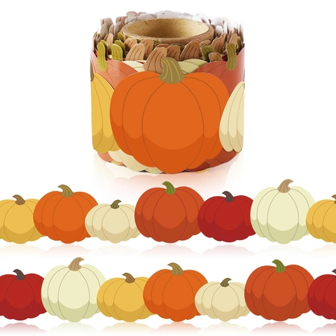 Pumpkin Bulletin Board Border Stickers Autumn Harvest Scalloped Decorative Paper Roll For Classroom Home Office