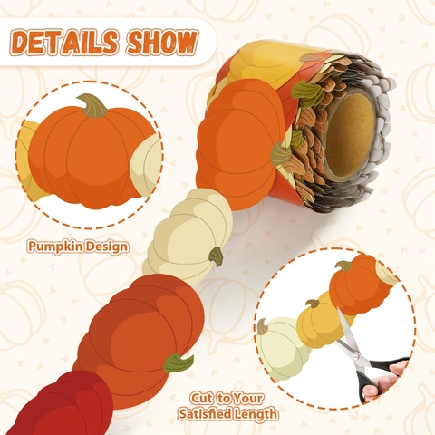 Pumpkin Bulletin Board Border Stickers Autumn Harvest Scalloped Decorative Paper Roll For Classroom Home Office