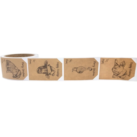 Christmas Gift Label Stickers Kraft Paper Self Adhesive Holiday Packaging Decoration Hand Drawn Animal To From Name Tags