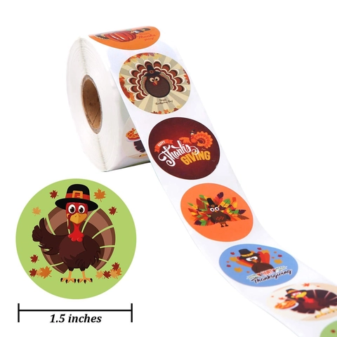 Autocollants De Thanksgiving Étiquettes Rondes Auto-adhésives Dinde Citrouille Pour Sceller Les Cadeaux Bricolage Décor D'automne