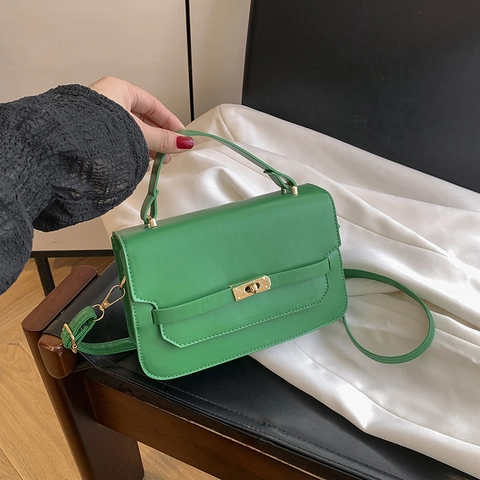 Women Crossbody Handbag PU Leather Square Bag Elegant Commuter Shoulder Bag With Golden Twist Lock Top Handle