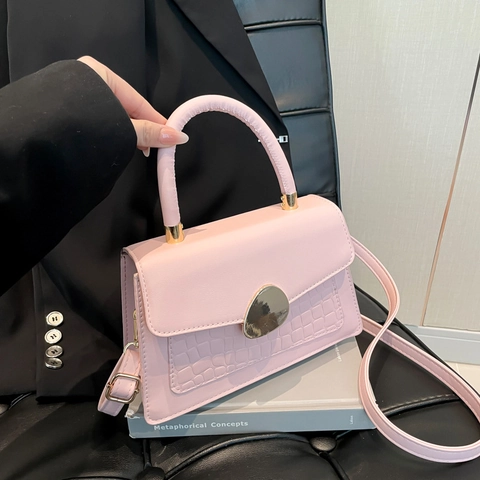 Elegant Women PU Leather Handbag Crocodile Embossed Pattern Small Square Crossbody Bag With Top Handle Adjustable Strap