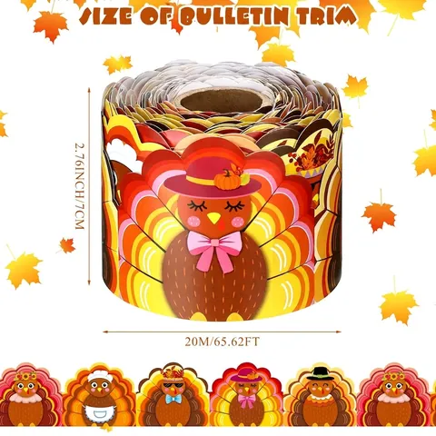 Thanksgiving Turkey Bulletin Board Border Scalloped Edge Coated Paper Stickers For Classroom Blackboard School Party Decor