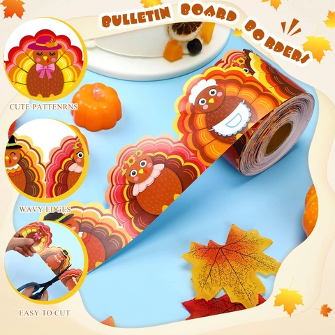 Thanksgiving Turkey Bulletin Board Borders Scalloped Border Trim For Classroom Preschool Homeschool Decoration Laser Sticker