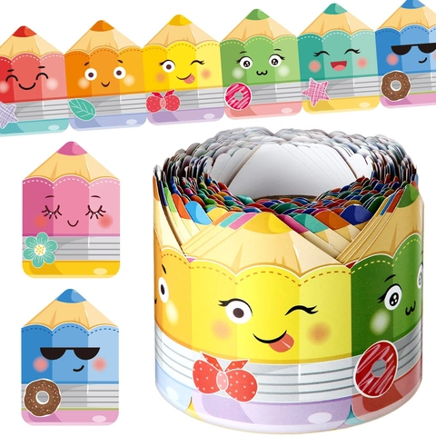 Bulletin Board Border Stickers Cartoon Pencil Pattern Wavy Edge Colorful Paper For School Classroom Office