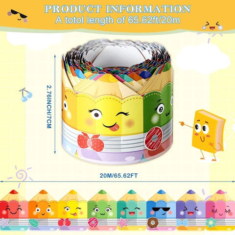 Bulletin Board Border Stickers Cartoon Pencil Pattern Wavy Edge Colorful Paper For School Classroom Office